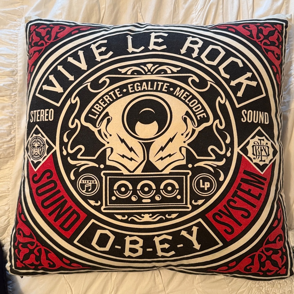 Obey Vive Le Rock Graphic Pillow - Black, Red, White